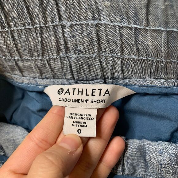 Athleta Shorts Womens 0 Blue Cabo Linen Chambray Elastic Waist Drawcord Pocket - Picture 4 of 11